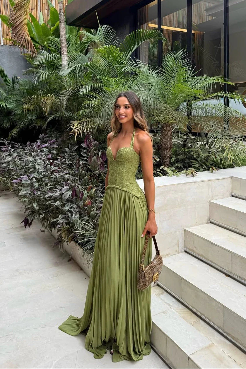 Women's Elegant Wedding Guest Pleated Dress | Maxi
