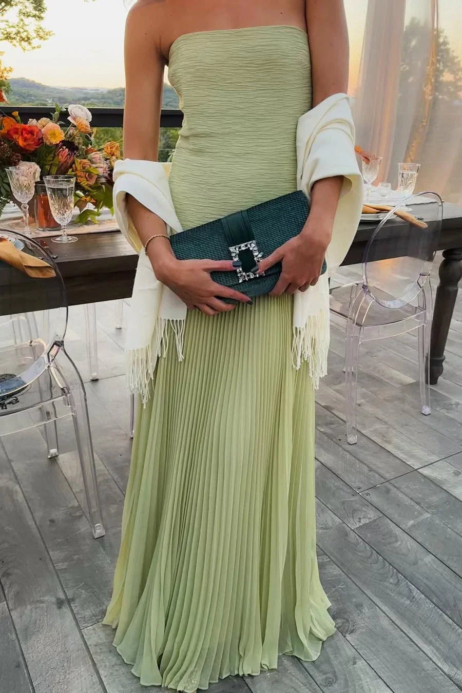 Women's Elegant Sleeveless Pleated Wedding Guest Dress | Maxi