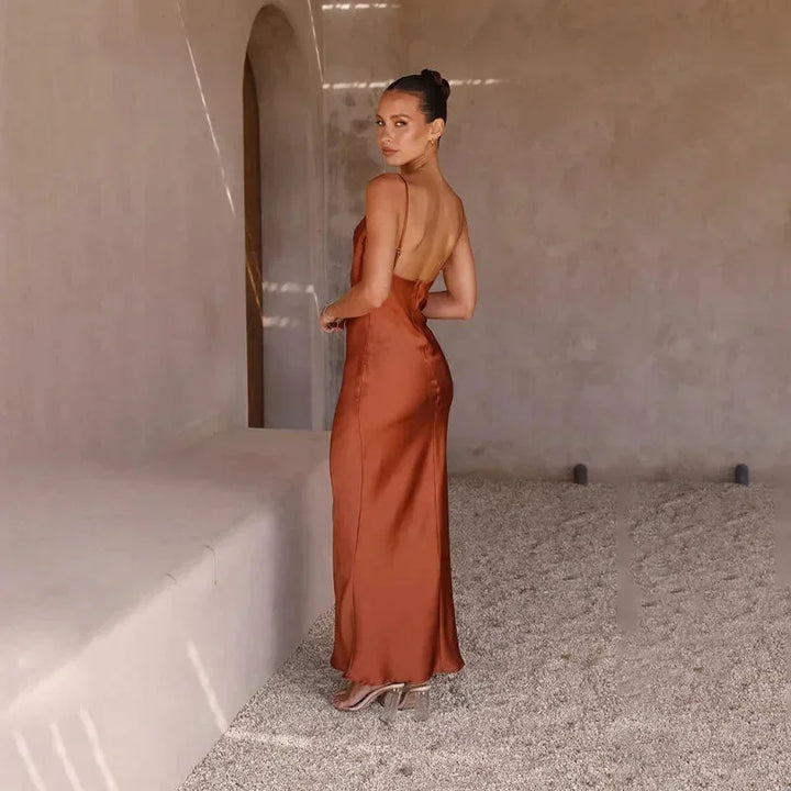 Women's Elegant Cowl Neck Wedding Guest Dress | Maxi