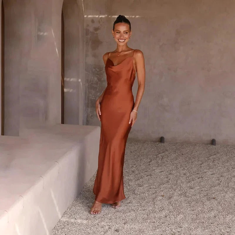 Women's Elegant Cowl Neck Wedding Guest Dress | Maxi