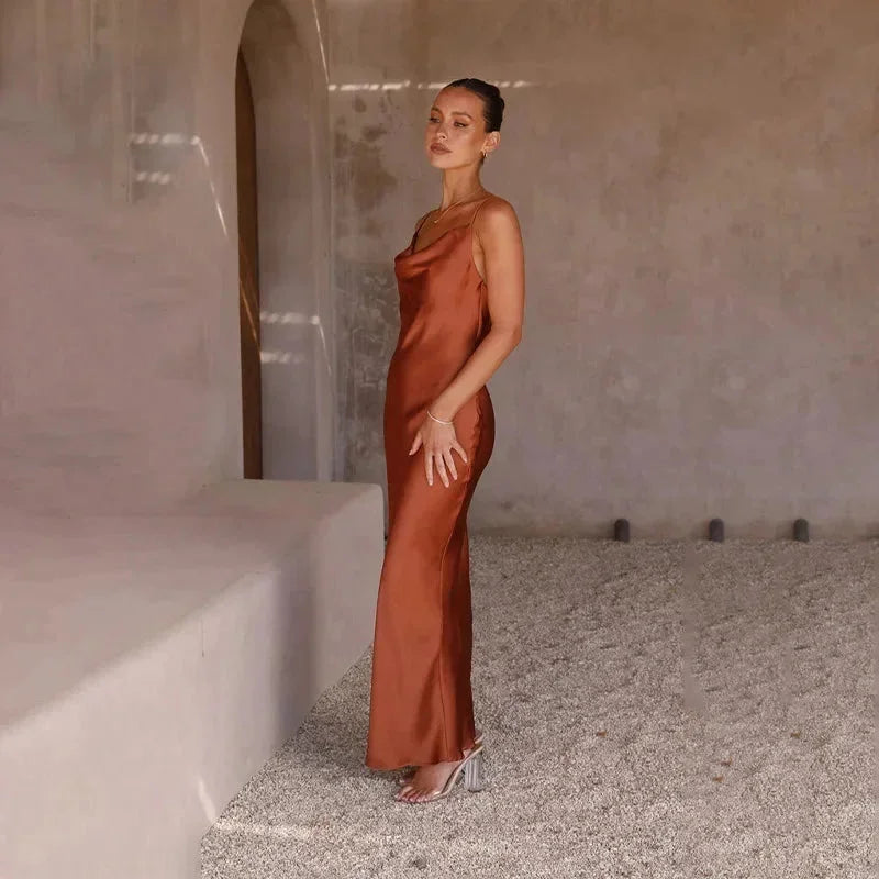 Women's Elegant Cowl Neck Wedding Guest Dress | Maxi