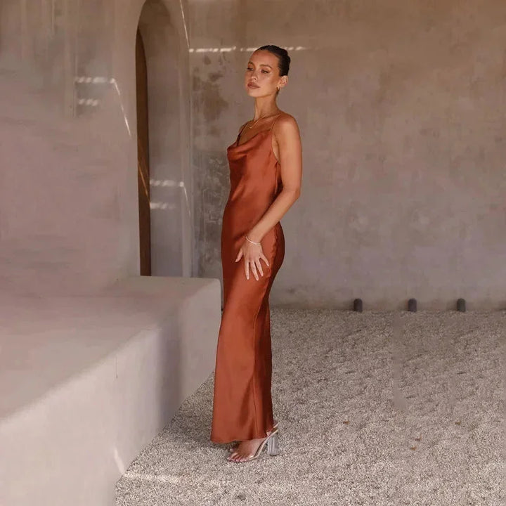 Women's Elegant Cowl Neck Wedding Guest Dress | Maxi