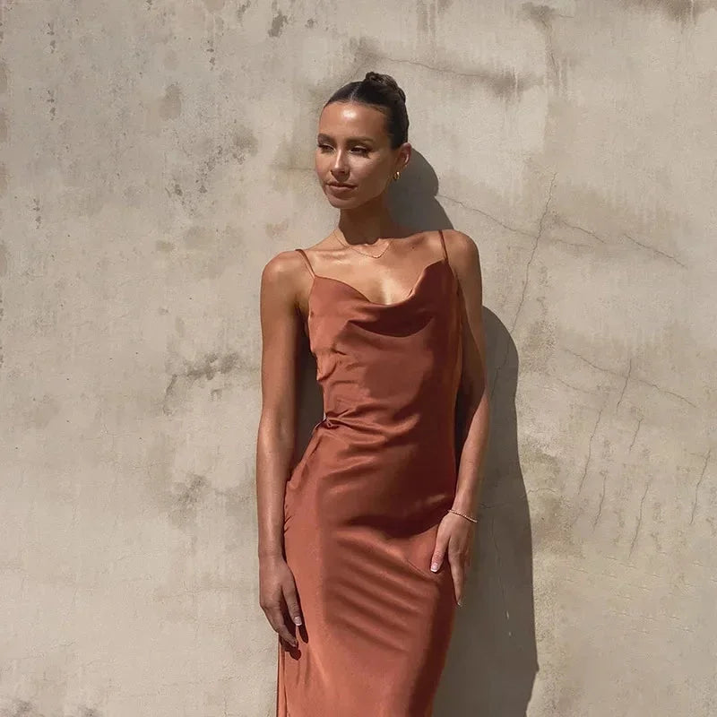 Women's Elegant Cowl Neck Wedding Guest Dress | Maxi