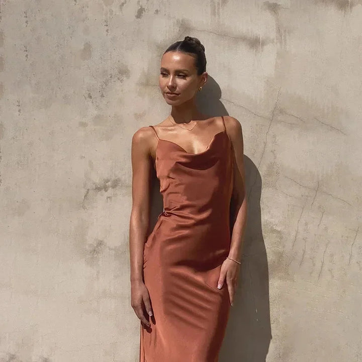 Women's Elegant Cowl Neck Wedding Guest Dress | Maxi