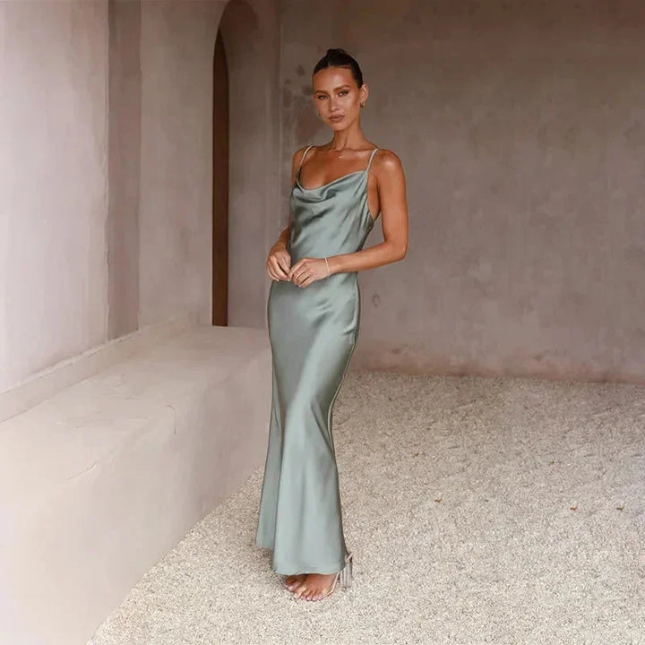 Women's Elegant Cowl Neck Wedding Guest Dress | Maxi
