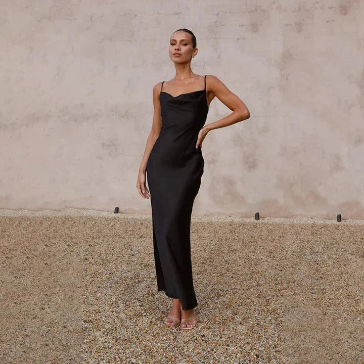 Women's Elegant Cowl Neck Wedding Guest Dress | Maxi
