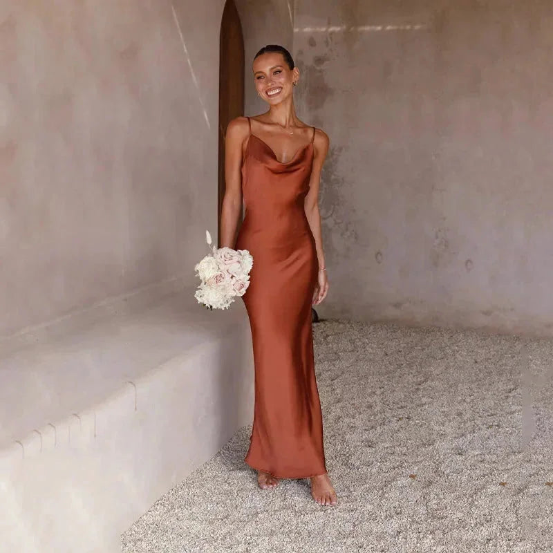 Women's Elegant Cowl Neck Wedding Guest Dress
