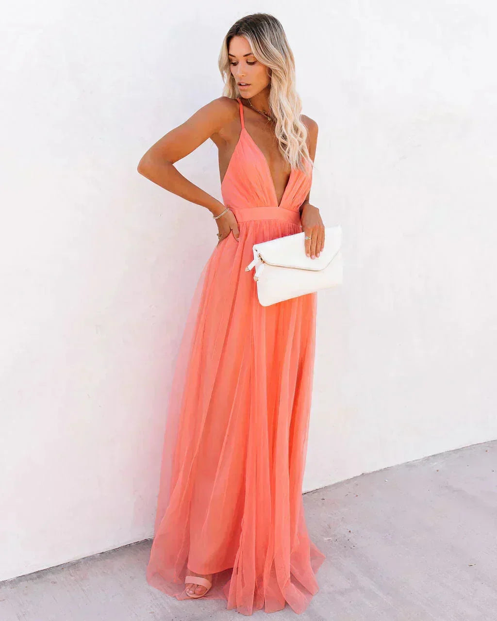 Women's Evening Plunging Neck Summer Dress | Maxi