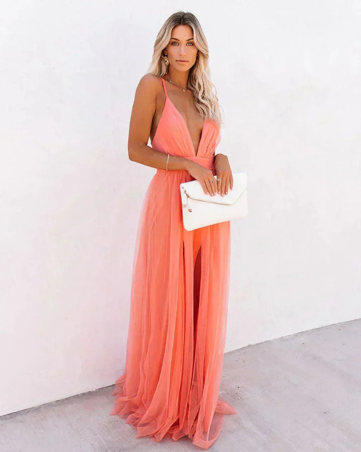 Women's Evening Plunging Neck Summer Dress | Maxi