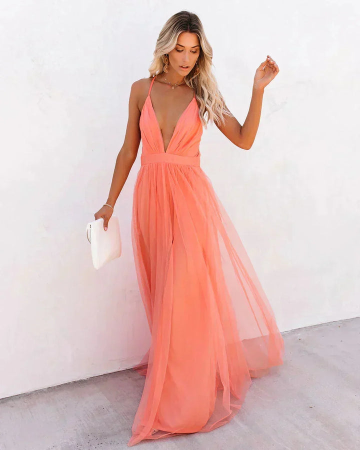 Women's Evening Plunging Neck Summer Dress | Maxi