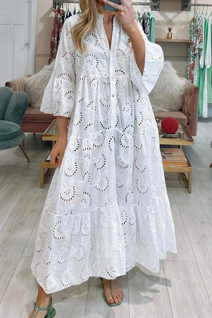 Women's Summer Notch Button Neck Vacation Dress | Maxi
