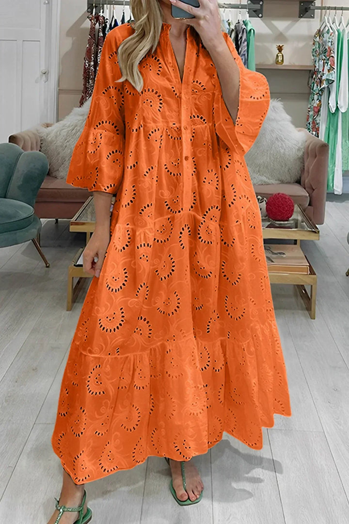 Women's Summer Notch Button Neck Vacation Dress | Maxi