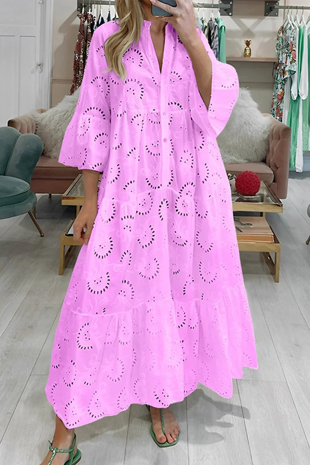 Women's Summer Notch Button Neck Vacation Dress | Maxi