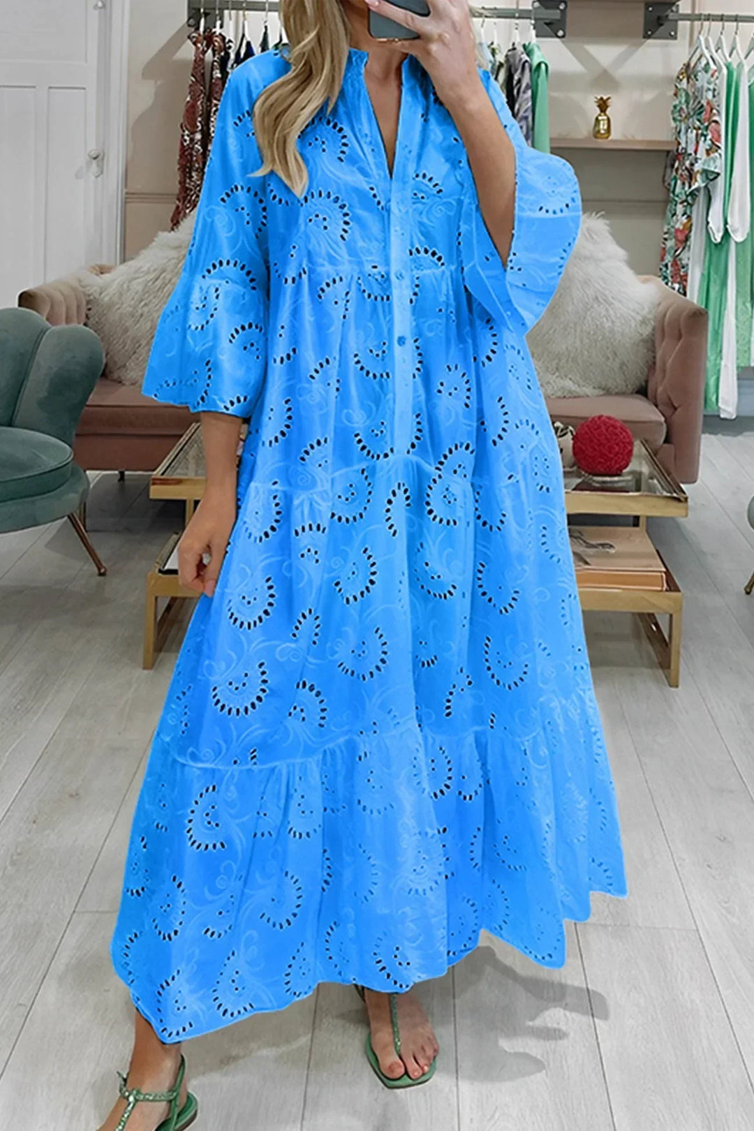 Women's Summer Notch Button Neck Vacation Dress | Maxi