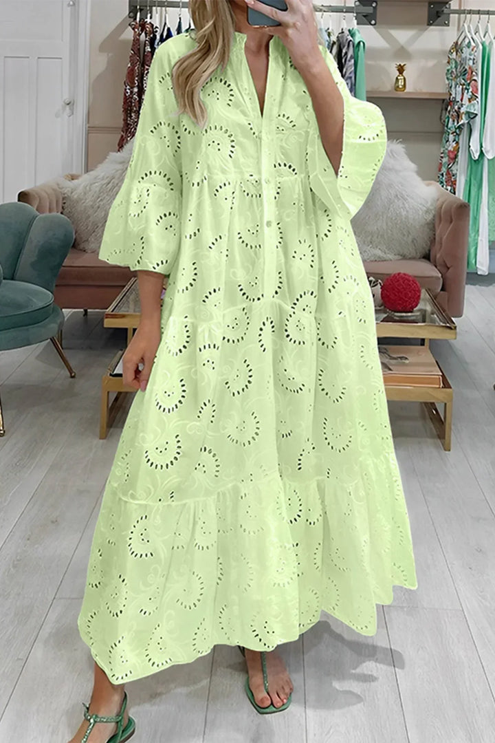 Women's Summer Notch Button Neck Vacation Dress | Maxi