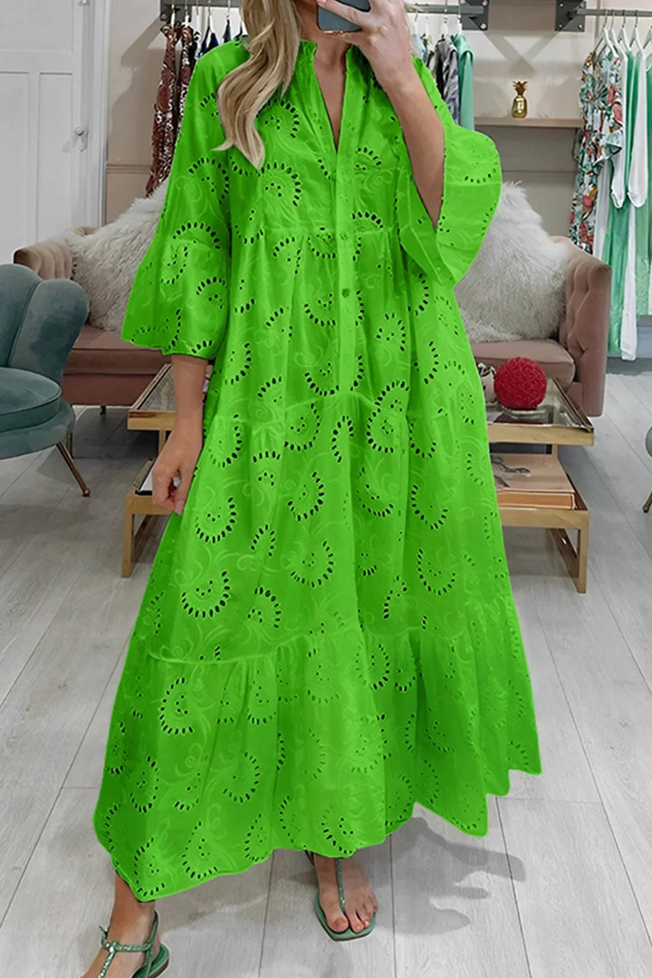 Women's Summer Notch Button Neck Vacation Dress | Maxi