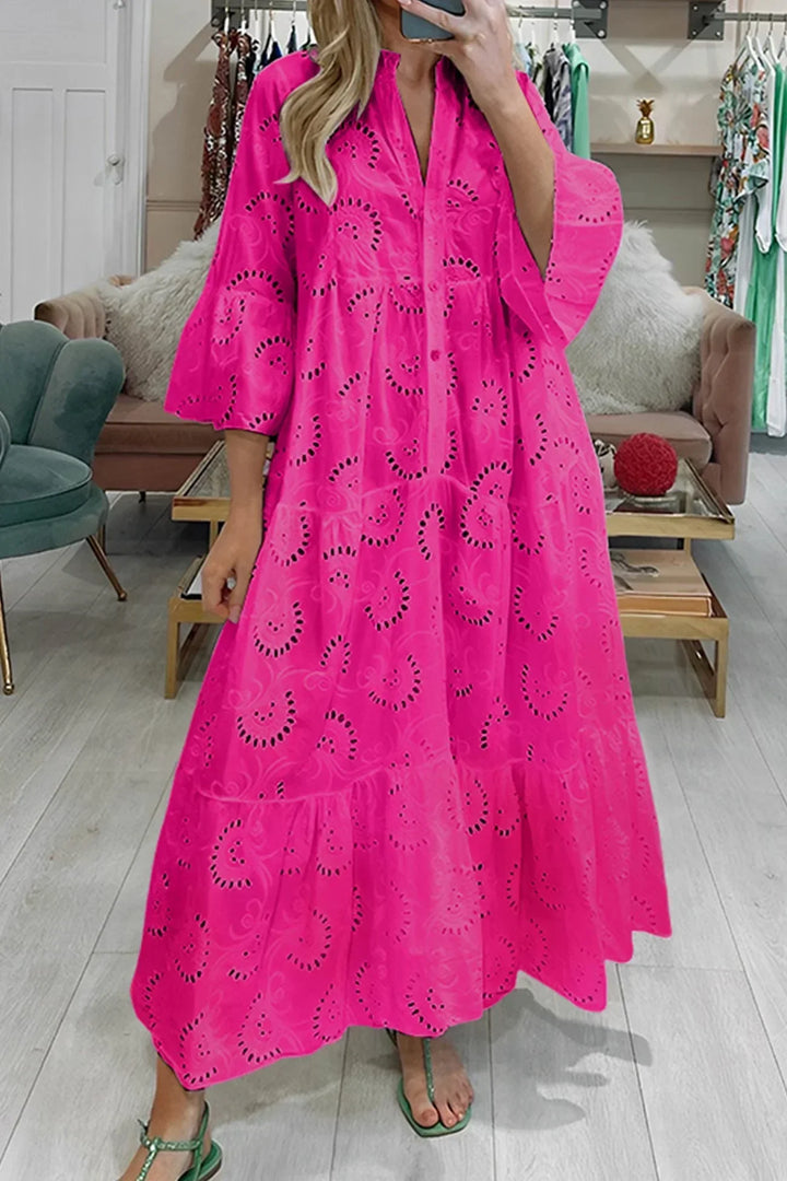 Women's Summer Notch Button Neck Vacation Dress | Maxi