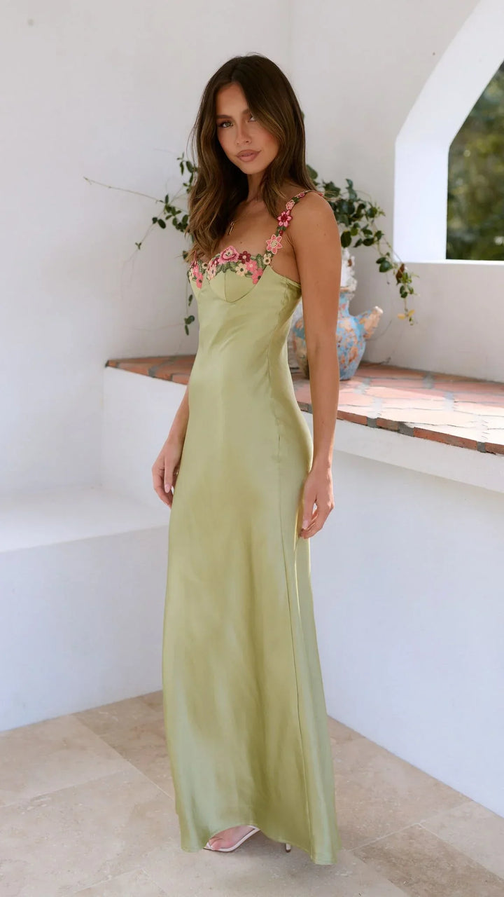 Women's Elegant Floral Strap Detail Fitted Dress | Maxi