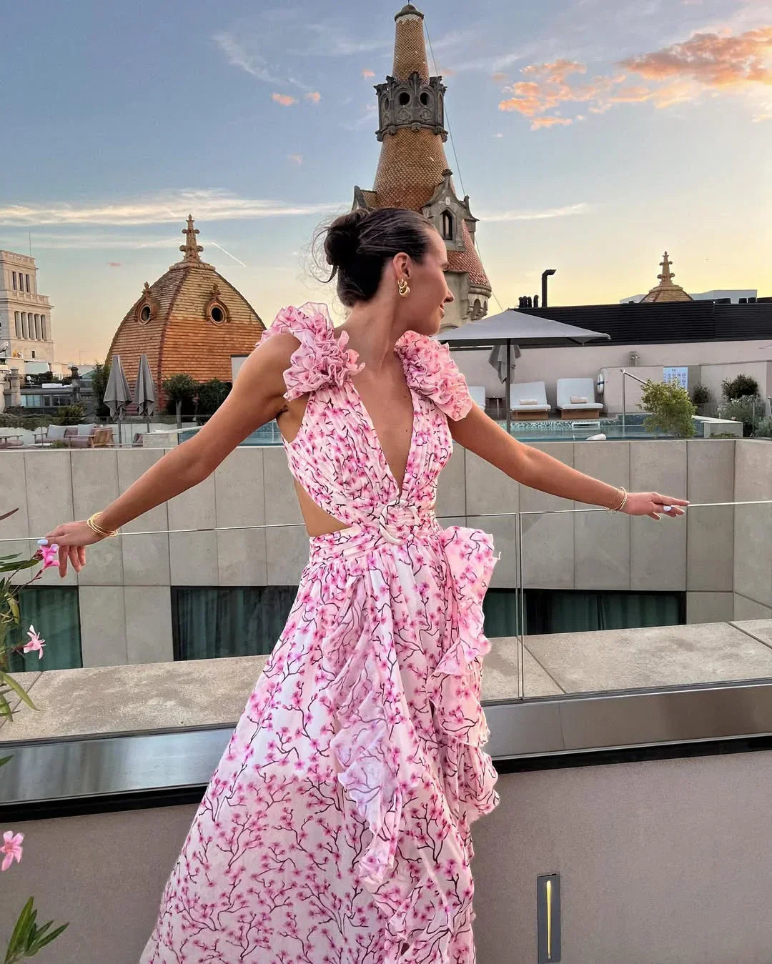 Women's Elegant Wedding Guest Floral Sleeveless Dress | Maxi
