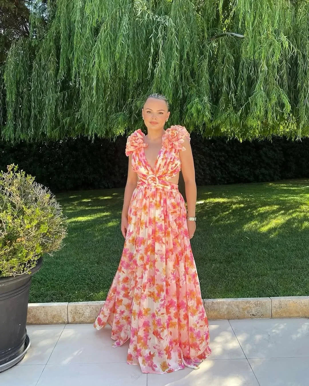 Women's Elegant Wedding Guest Floral Sleeveless Dress | Maxi