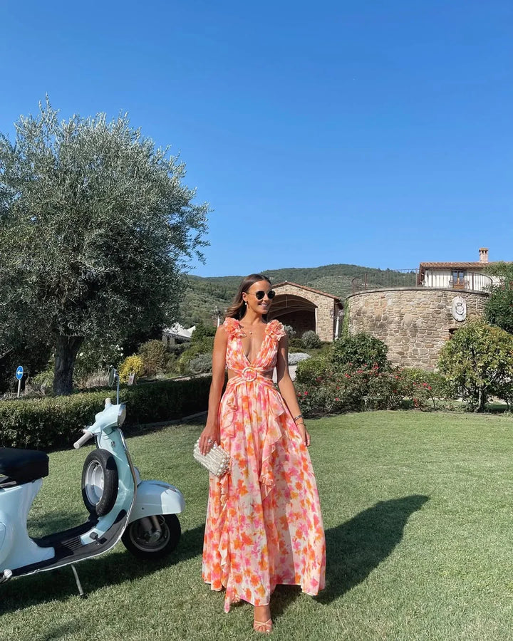 Women's Elegant Wedding Guest Floral Sleeveless Dress | Maxi