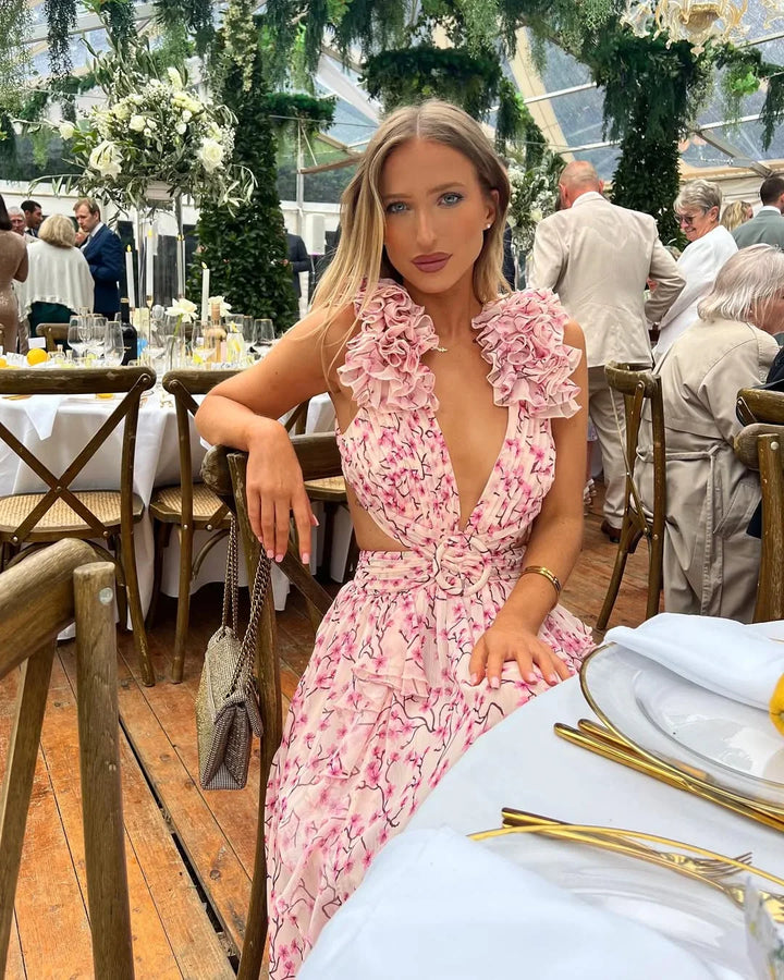 Women's Elegant Wedding Guest Floral Sleeveless Dress | Maxi
