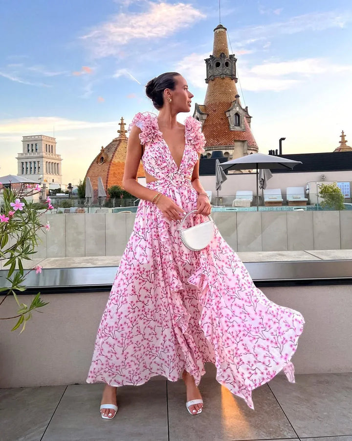 Women's Elegant Wedding Guest Floral Sleeveless Dress | Maxi