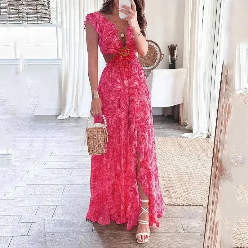 Women's Elegant Floral Cutout Summer Dress | Maxi