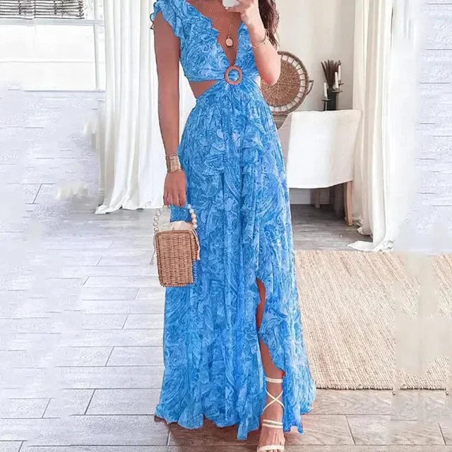 Women's Elegant Floral Cutout Summer Dress | Maxi