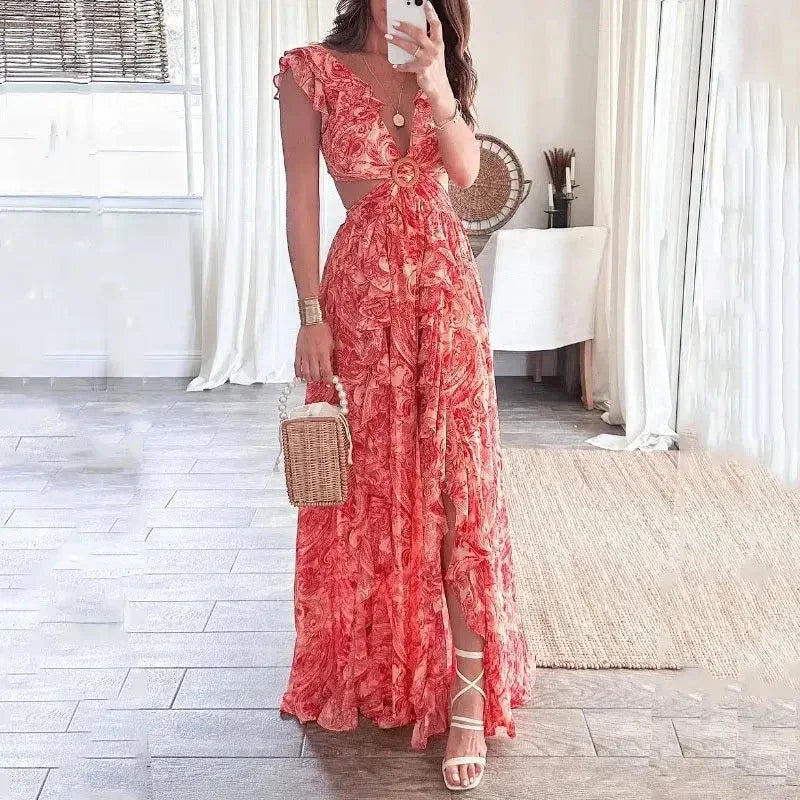 Women's Elegant Floral Cutout Summer Dress | Maxi