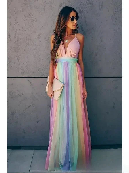 Women's Elegant Wedding Guest Multicoloured Dress | Maxi