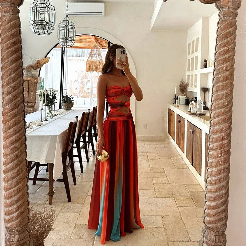 Women's Chique Strapless Summer Cutout Dress | Maxi