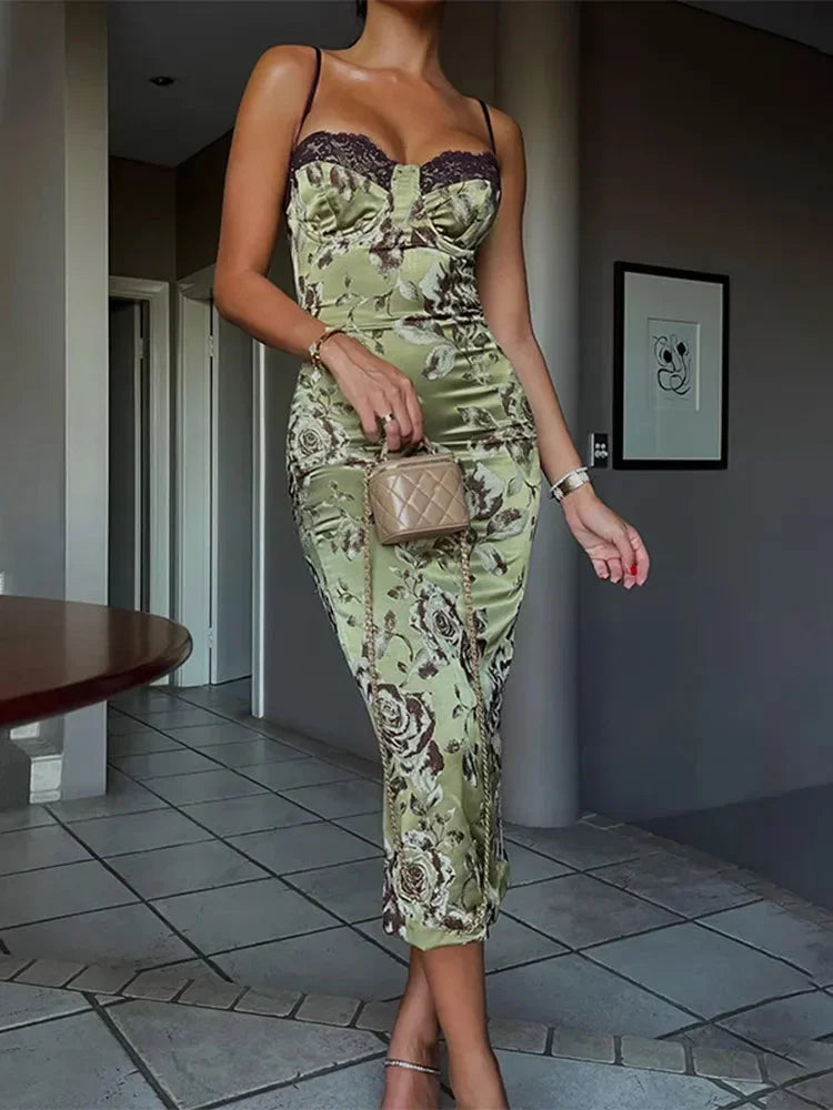 Women's Elegant Evening Floral Sleeveless Dress | Midi