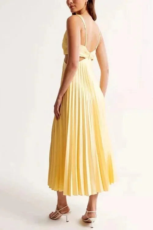 Women's Elegant Pleated Cutout Evening Dress | Midi