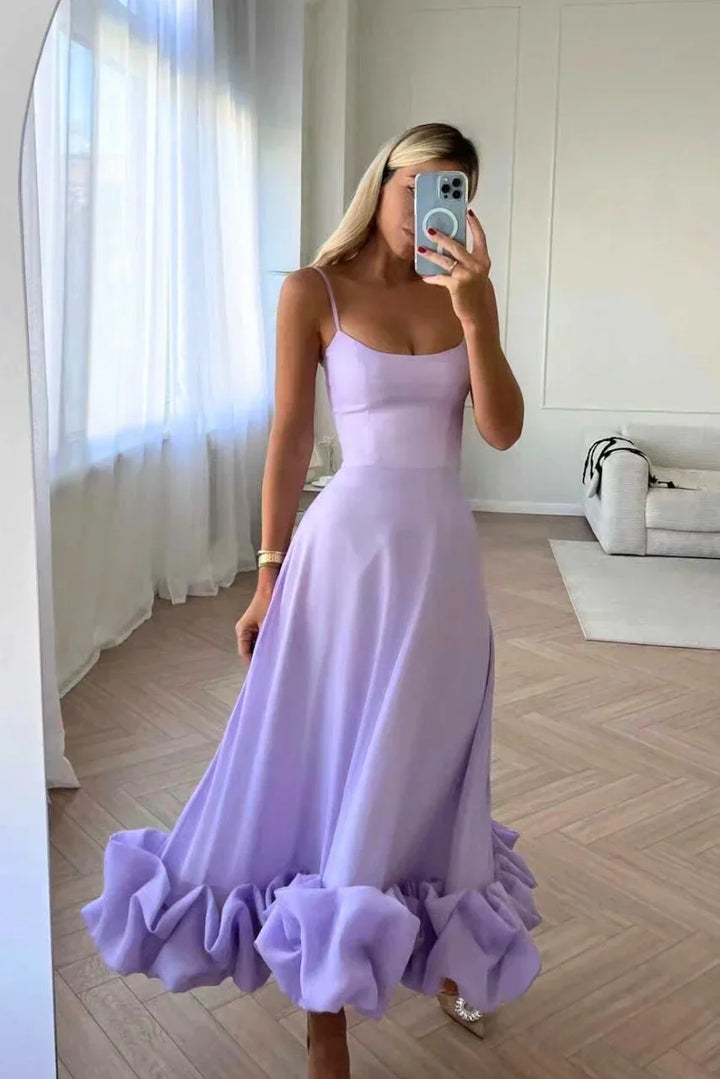 Women's Elegant Wedding Guest Ruffled Hem Dress | Midi