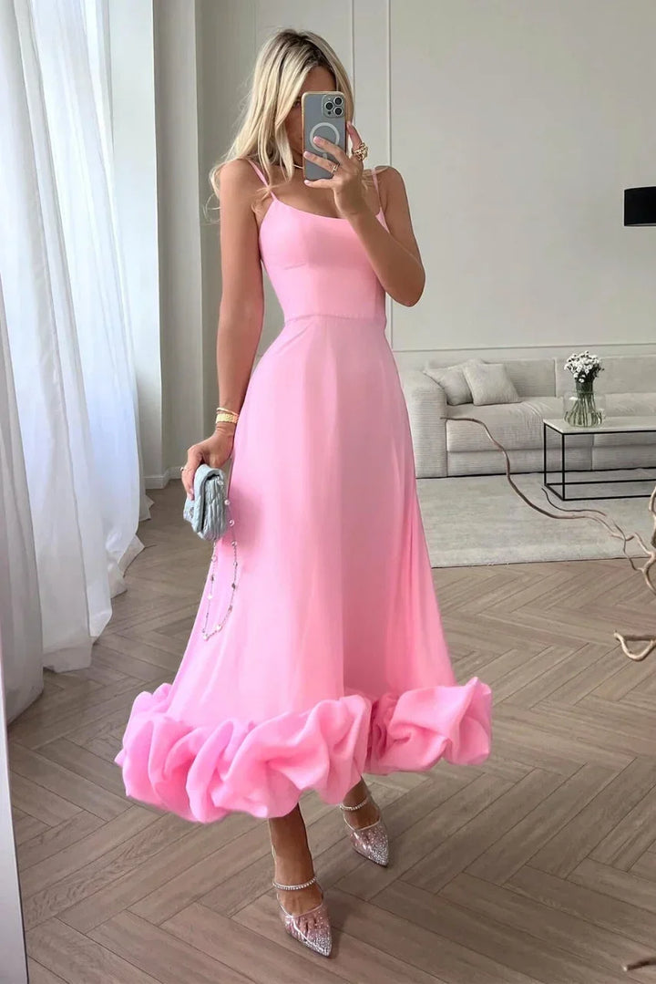 Women's Elegant Wedding Guest Ruffled Hem Dress | Midi