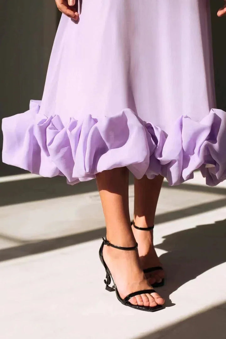 Women's Elegant Wedding Guest Ruffled Hem Dress | Midi