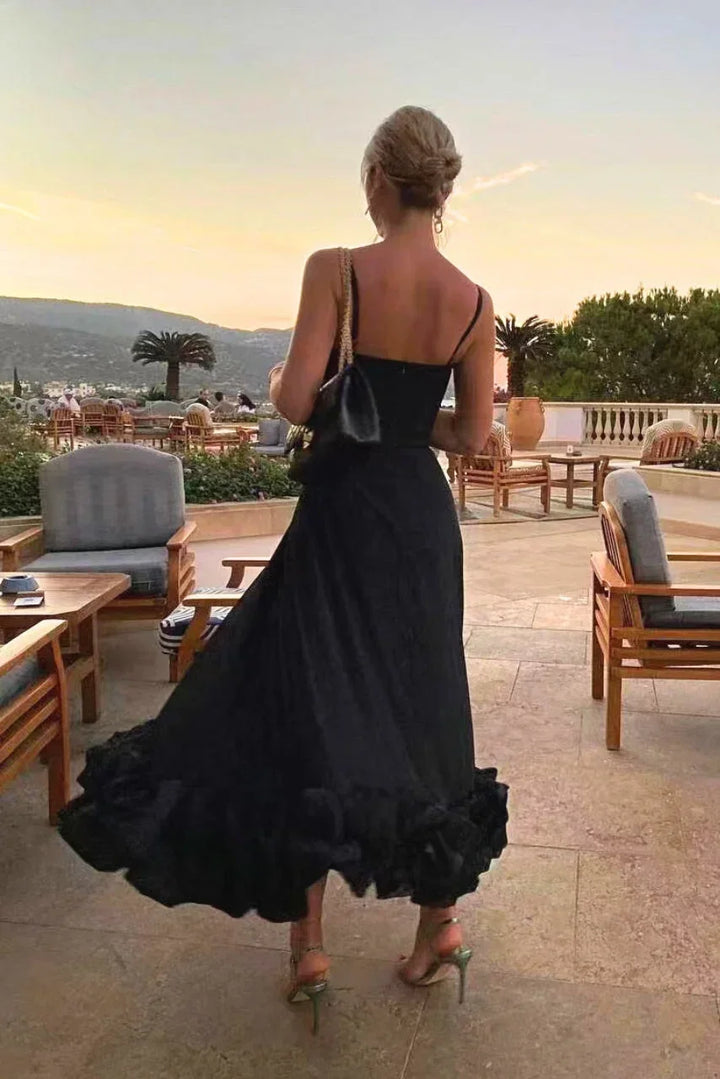 Women's Elegant Wedding Guest Ruffled Hem Dress | Midi