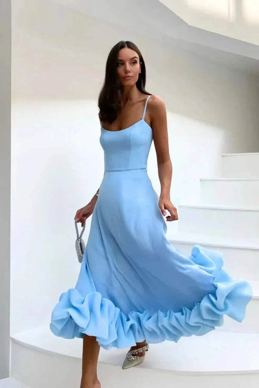 Women's Elegant Wedding Guest Ruffled Hem Dress | Midi