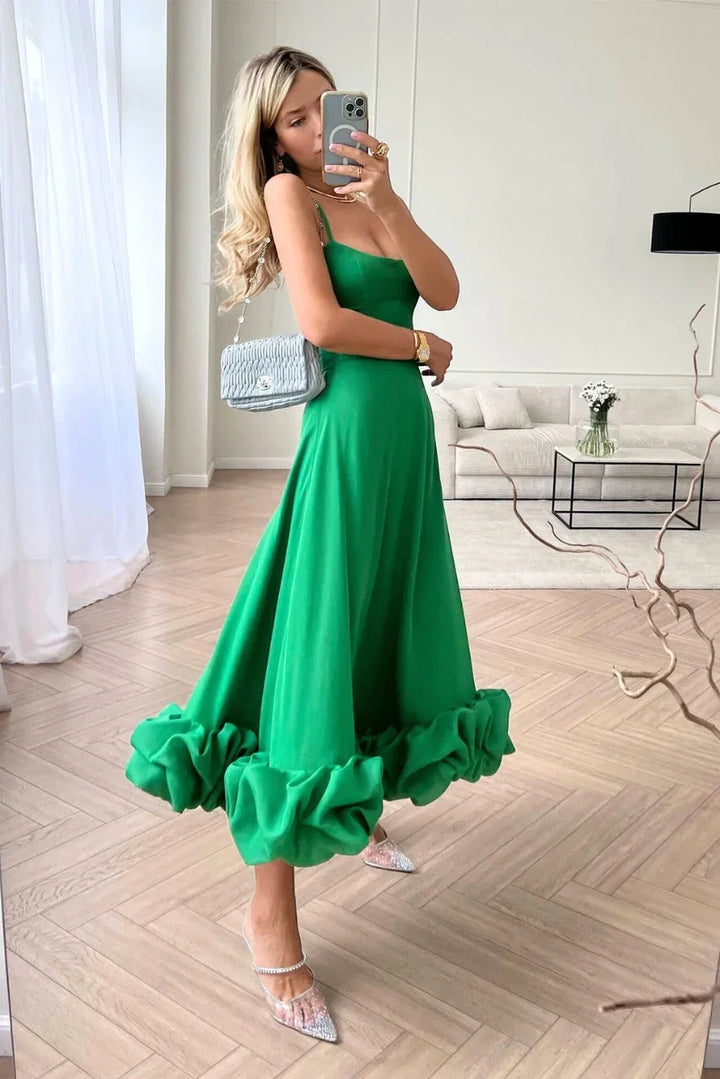Women's Elegant Wedding Guest Ruffled Hem Dress | Midi