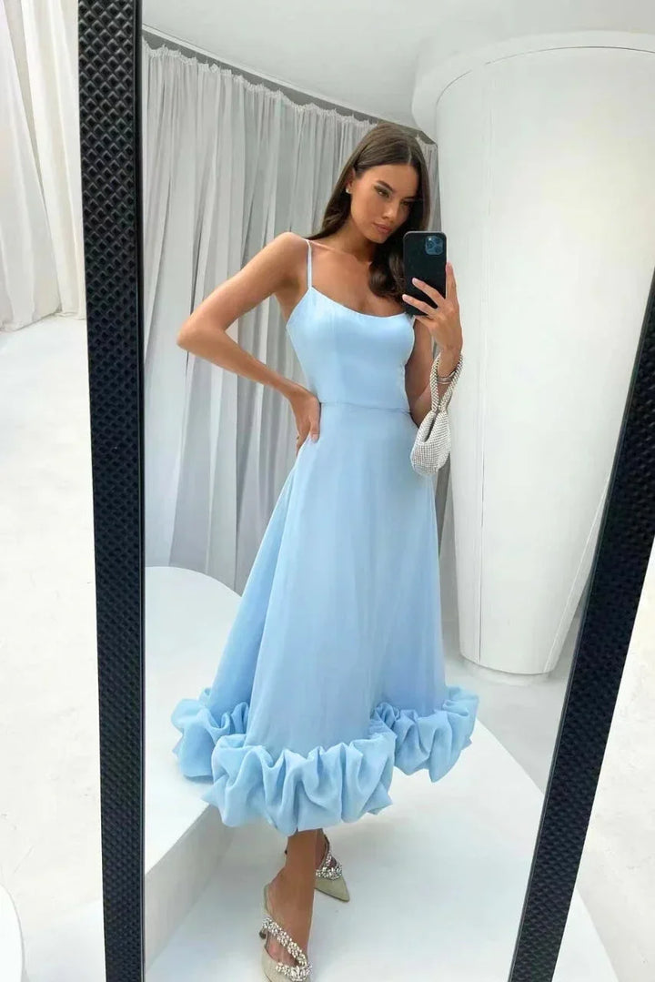 Women's Elegant Wedding Guest Ruffled Hem Dress | Midi