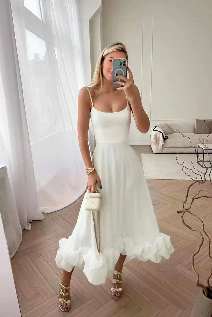 Women's Elegant Wedding Guest Ruffled Hem Dress | Midi