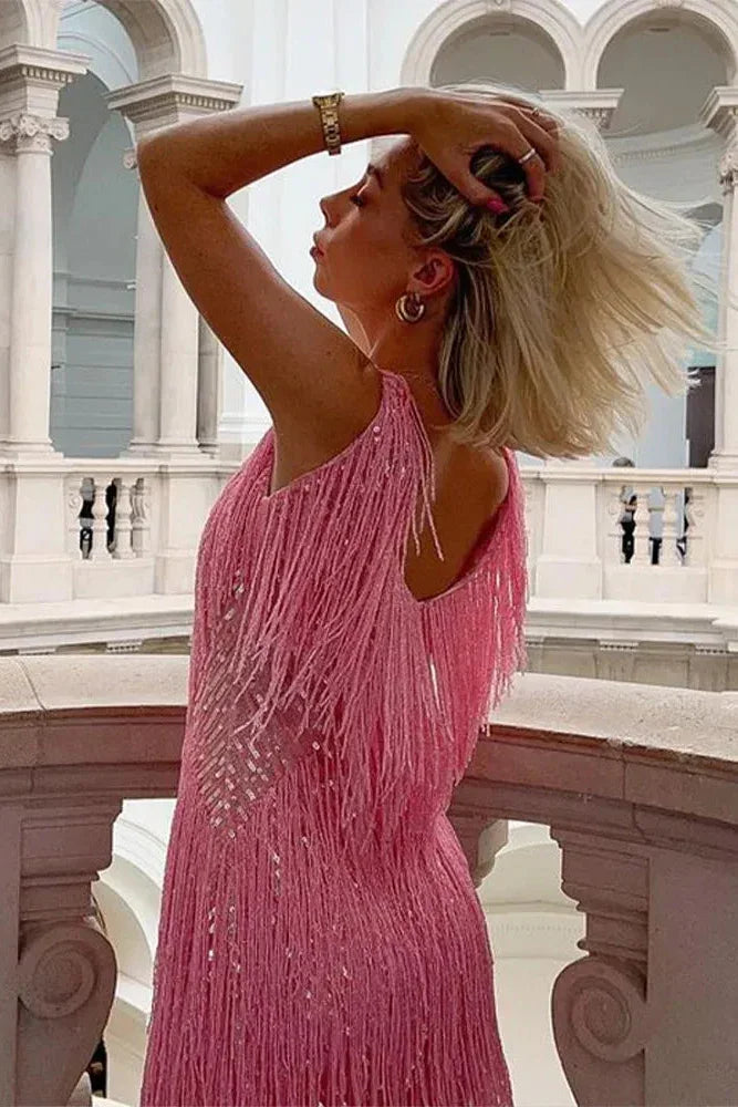 Women's Sparkling Evening Fringed Party Dress | Mini