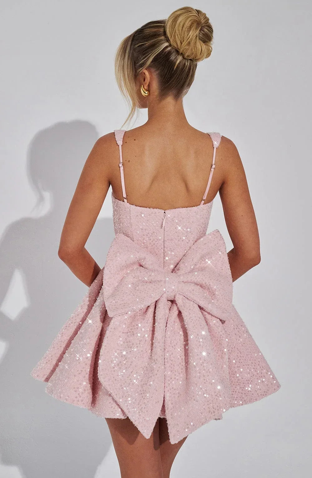 Women's Sparkling Evening Party Dress with Bow Detail | Mini