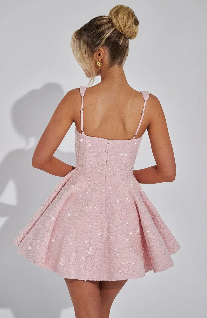 Women's Sparkling Evening Party Dress with Bow Detail | Mini
