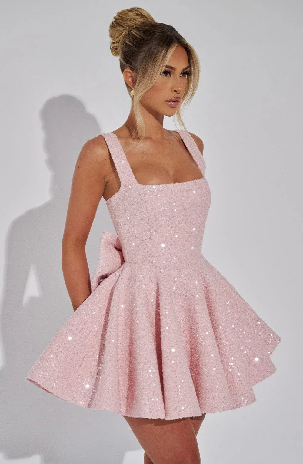 Women's Sparkling Evening Party Dress with Bow Detail | Mini