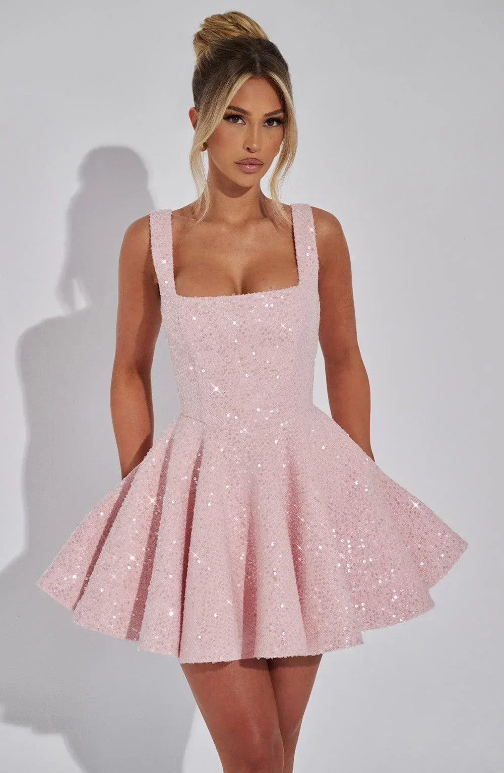 Women's Sparkling Evening Party Dress with Bow Detail | Mini