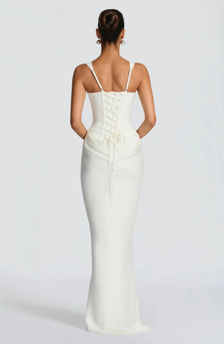Women's Elegant Evening Drape Square Neck Fitted Dress | Maxi
