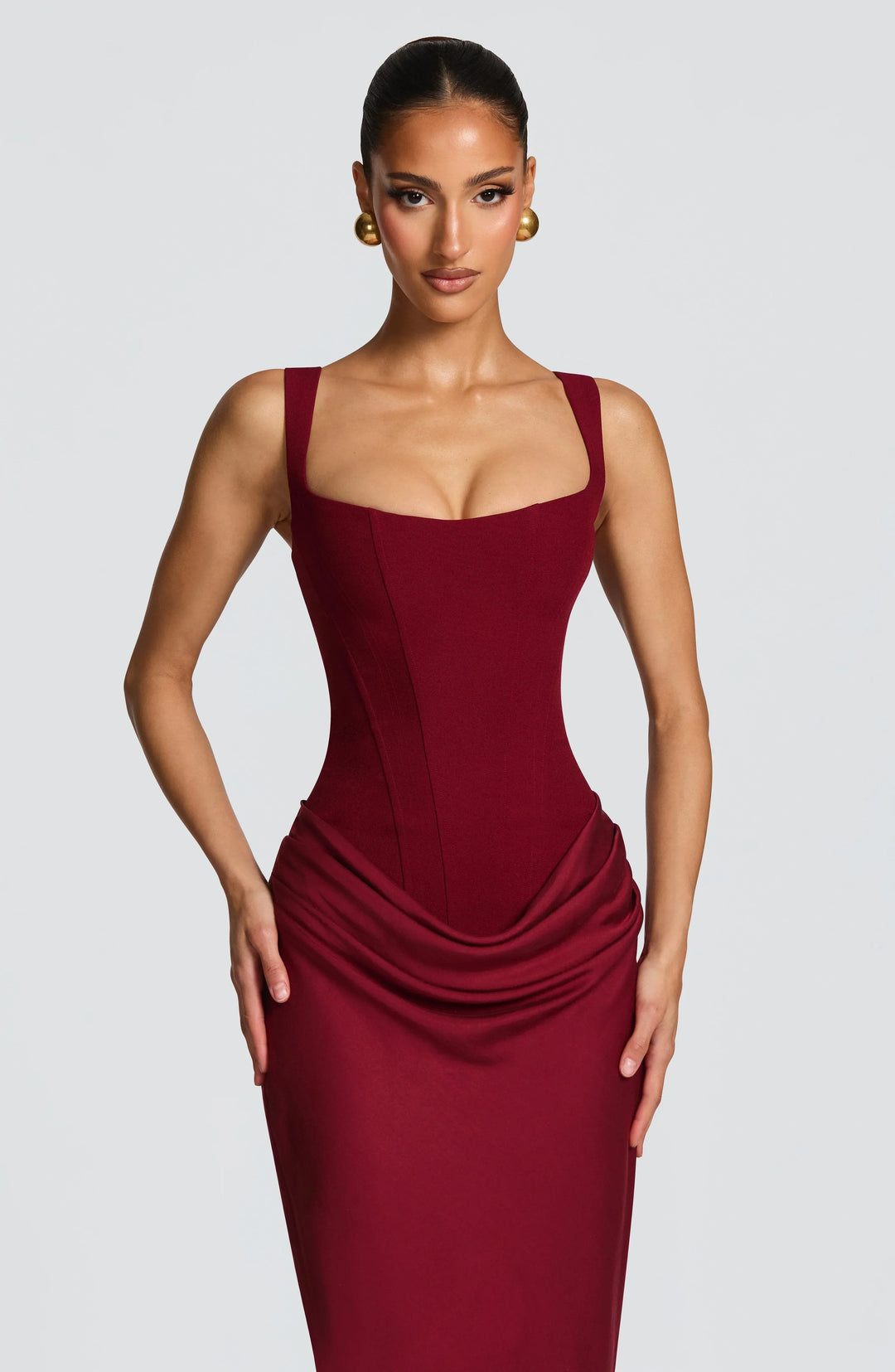 Women's Elegant Evening Drape Square Neck Fitted Dress | Maxi