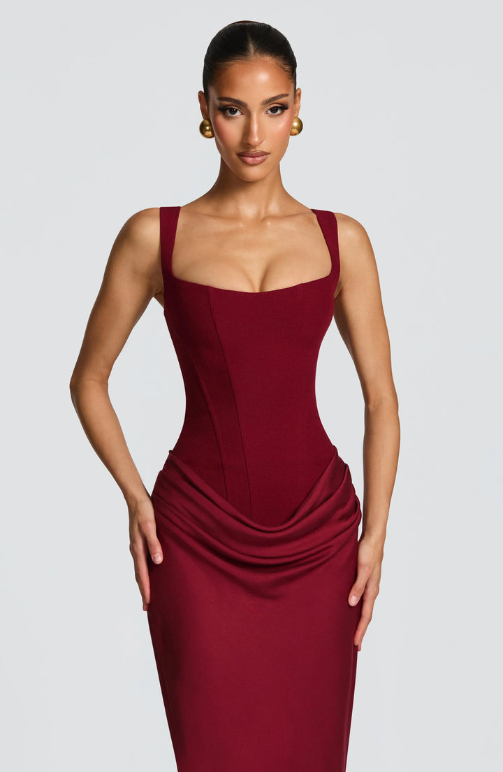 Women's Elegant Evening Drape Square Neck Fitted Dress | Maxi